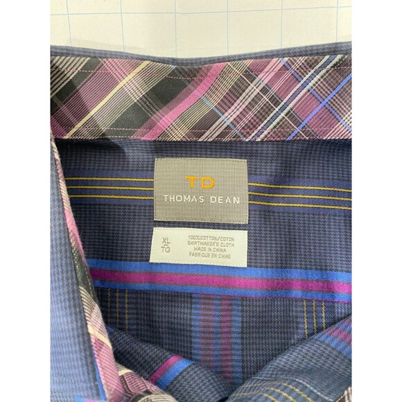 Mens XL Button Down Shirt Thomas Dean Blue and Purple Striped Long Sleeve - Picture 9 of 9